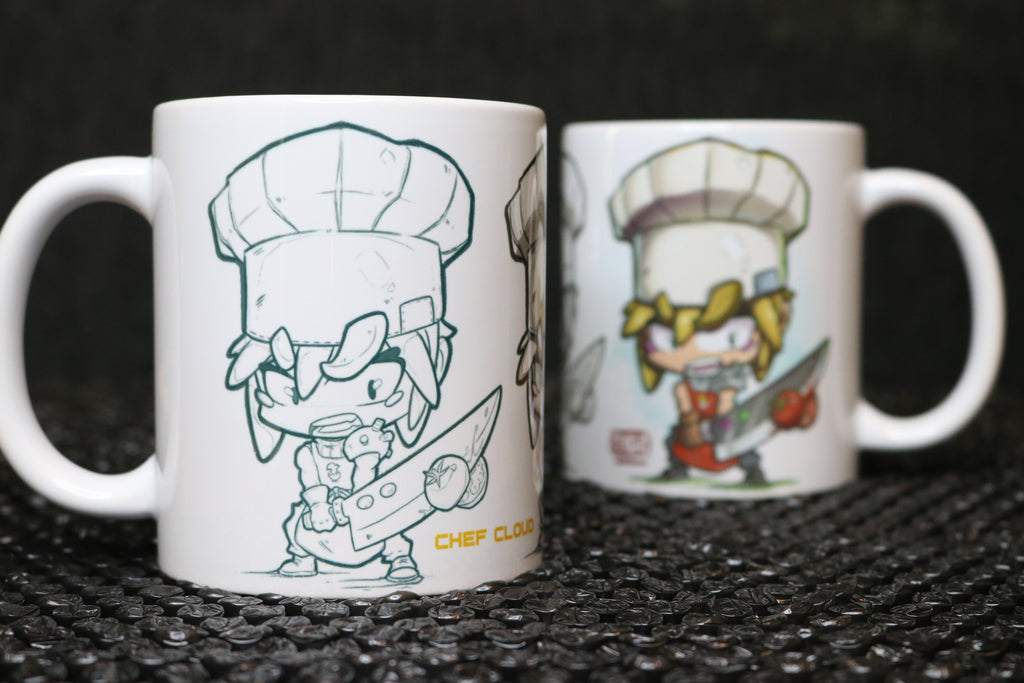 Cloud Strife FFXIV Chef Chibi Ceramic Mug | 11oz Custom Printed